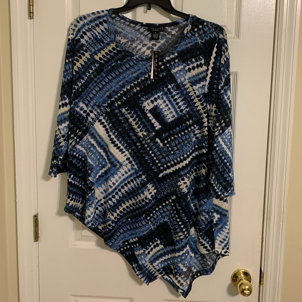 Top with Multiple Shades of Blue size 1X by GRACE